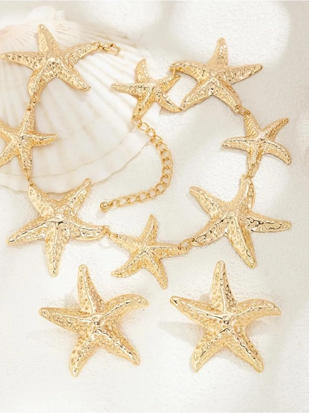 Gold Starfish Statement Necklace and Earrings Set